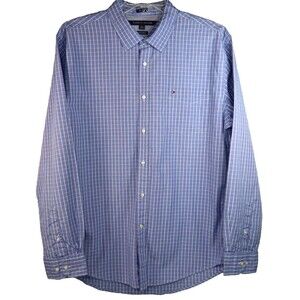 Tommy Hilfiger Men's Custom Fit Shirt Size XL Blue Plaid Button Up Long Sleeve